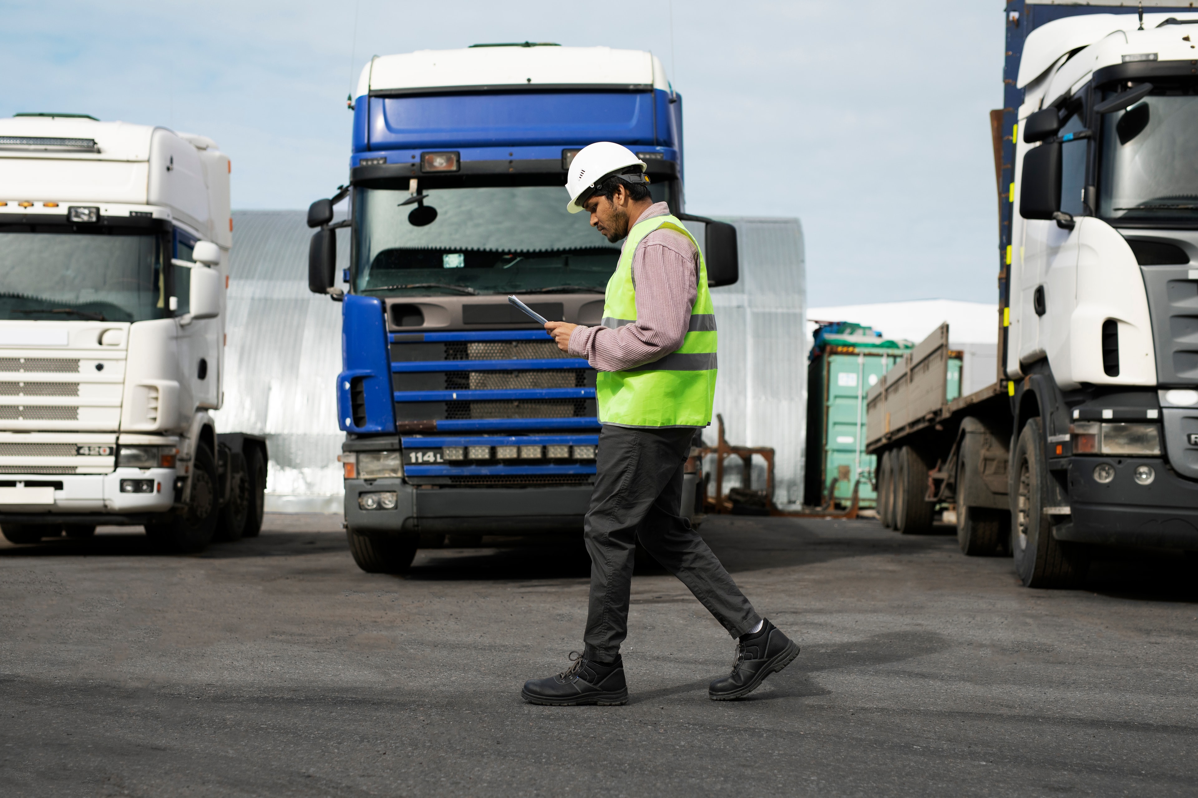 Truck fleet on highway demonstrating reliable ground transportation