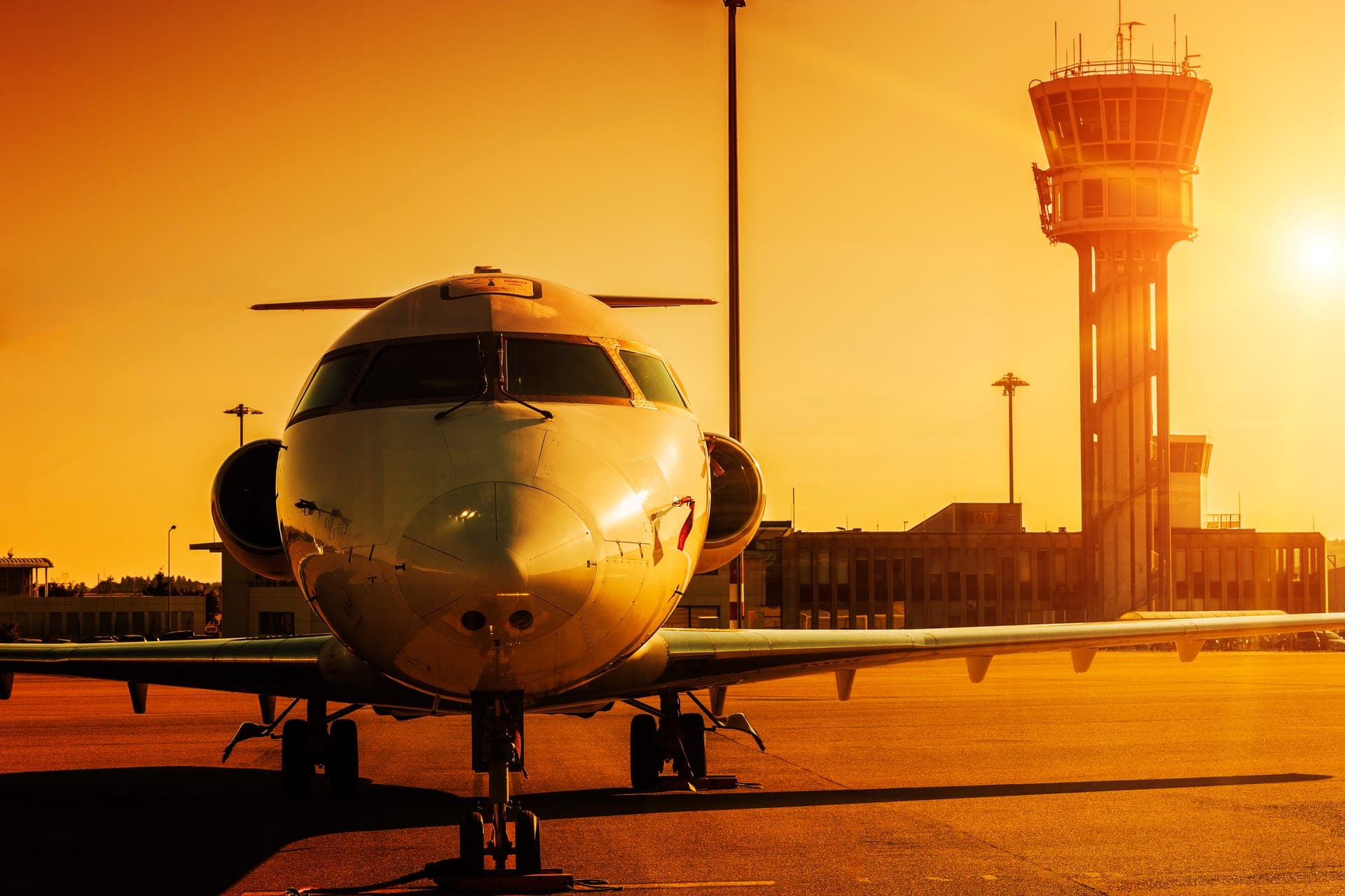 Cargo airplane at sunset